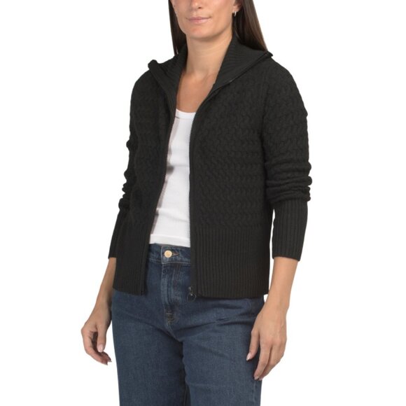 VERVE AMI Black Basket Weave Stitch High Rib Start Zip Cardigan - Picture 1 of 2